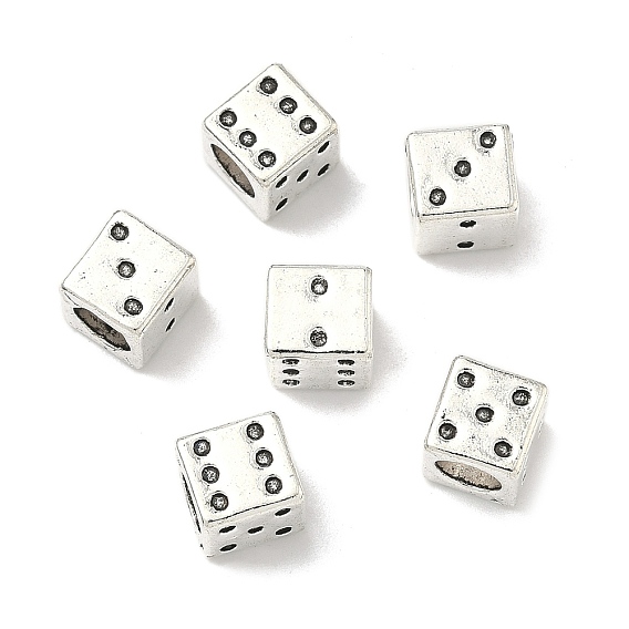 Европейские сплавочные бусины тибетского стиля , игральная кость, бусины с большим отверстием, без кадмия и без свинца, 7.5x7x7 мм, Отверстие : 5 мм , около 751 шт / 1000 г
