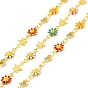 Handmade Brass Flower & Star Link Chains, with Enamel, Long-Lasting Plated, Soldered, with Spool