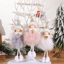 Décorations de pendentif en tissu, pour les décorations de Noël, ange avec une robe de plumes