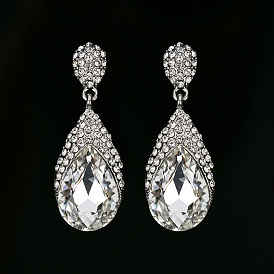 Crystal Water Drop Bridal Earrings Long Wedding Jewelry Set