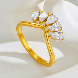 304 женские кольца из нержавеющей стали и кубического циркония, слеза