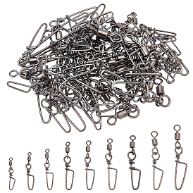 SUPERFINDINGS 90Pcs 9 Style Brass Fishing Snaps Swivels, Rolling Swivels with Snap, with Stainless Steel Finding
