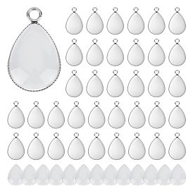 50шт 304 подвеска из нержавеющей стали с кабошоном, ободок с фрезерованным краем, капля, с кабошонами из прозрачного стекла каплевидной формы (шт.)