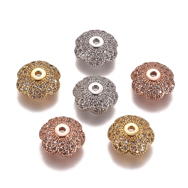 6-Petal Brass Micro Pave Clear Cubic Zirconia Bead Caps, Flower