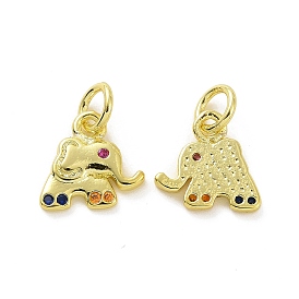 Brass Micro Pave Colorful Cubic Zirconia Charms, with Jump Ring, Elephant Charm
