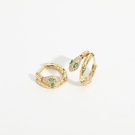 Stylish Brass 14k Gold Plated Snake-shaped Zircon Earrings for Women