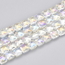 Electroplate Glass Beads Strands, AB Color Plated, Faceted, Square