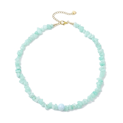 Ожерелья из бусин с кусочками натурального окрашенного белого нефрита, с цинковым сплавом застежками омаров коготь, золотые