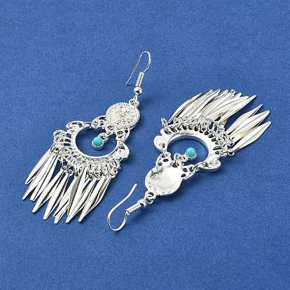 Silver Alloy Chandelier Earrings with Synthetic Turquoise, Bohemia Drop Earrings