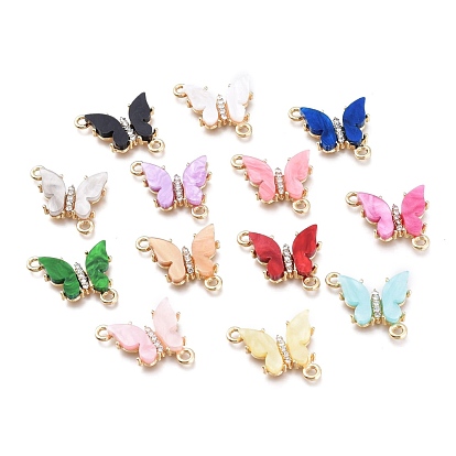 Conectores de enlaces de circonita cúbica transparente de micro pavé de latón, con resina, larga duración plateado, forma de mariposa, dorado