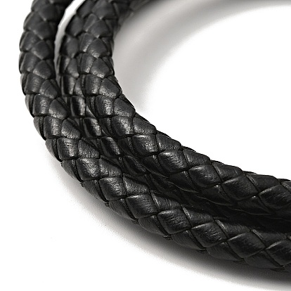Leather Braided Three Loops Wrap Bracelet with 304 Stainless Steel Clasp for Men Women