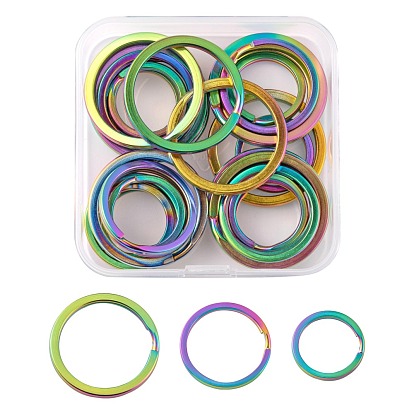 30Pcs 3 Style Ion Plating(IP) 304 Stainless Steel Split Key Rings, Keychain Clasp Findings