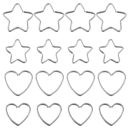 304 Stainless Steel Keychain Clasp Findings, Heart and Star