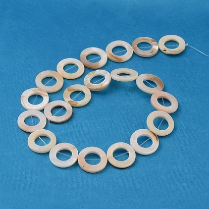 Natural White Shell Beads Strands, Mother of Pearl Shell Beads, Spray Painted, Donut, 20x3mm, Hole: 1mm, about 20pcs/strand