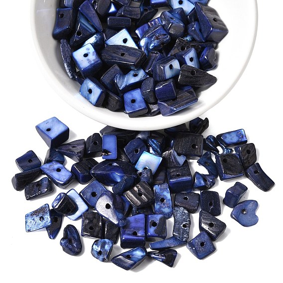 Крашеные натуральные пресноводные ракушки, осколки оболочки, 7~11x5~8 мм, отверстие : 1 мм, Около 980 шт / 500 г