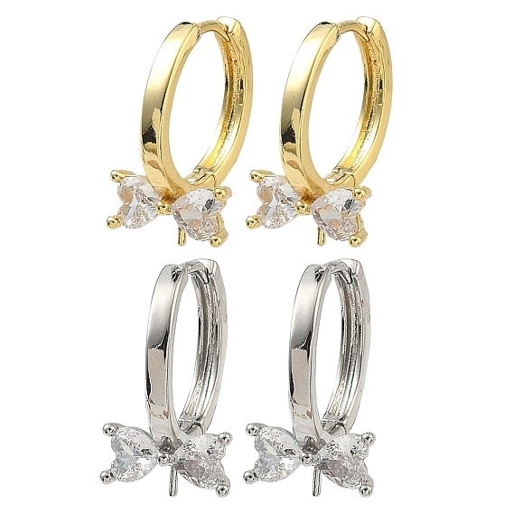 Серьги из латуни с микропейвом и прозрачным фианитом, бантом, без кадмия и без свинца, стойки покрытие, долговечный, за половину пробурено бисера