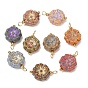 Baking Paint & Golden Metal Enlaced Glass Pendants, Picasso Beaded Pendants, Flower Charm, with Brass Loops, Real 18K Gold Plated