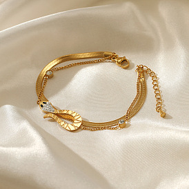 18K Gold Plated Ethnic Diamond Snake Bone Chain Women's Stainless Steel Bracelet