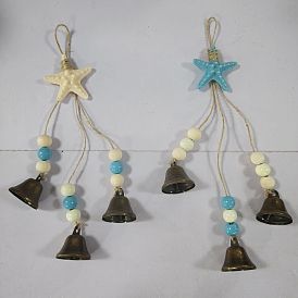 2Pcs Resin & Wood Hanging Ornaments, Starfish, with Jute Cord