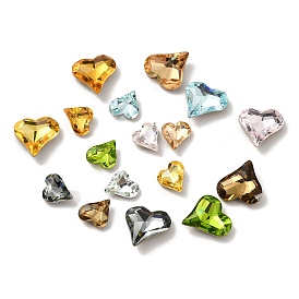 Faceted K9 Glass Rhinestone Cabochons, Pointed Back & Back Plated, Heart