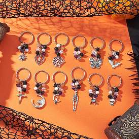 12шт. брелки из драгоценных камней, с 304 разъемными кольцами для ключей из нержавеющей стали и бусинами из ракушек, разнообразные