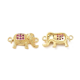 Rack Plating Brass Micro Pave Cubic Zirconia Connector Charms, Elephant Links, Cadmium Free & Lead Free, Real 18K Gold Plated
