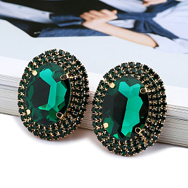 Fashionable Sweet Oval Glass Gemstone Colorful Inlaid Diamond Edge Earrings