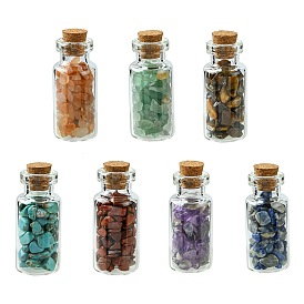 Transparent Glass Wishing Bottle Decoration, Wicca Gem Stones Balancing, with Chakra Synthetic & Natural Mix Gemstone Beads Drift Chips inside