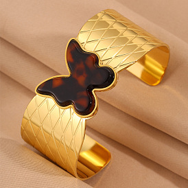 Браслеты из нержавеющей стали и акрила с леопардовым принтом для женщин, золотые