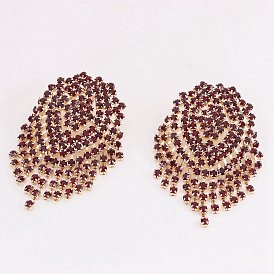 Alloy Stud Earrings, Tassel Earrings, with Rhinestone