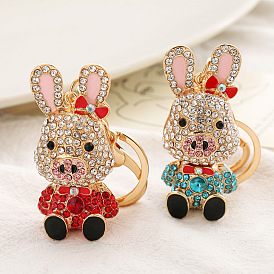 Twelve Zodiac Color Cartoon Diamond-studded Cute Rabbit Pig Creative Alloy Keychain Pendant