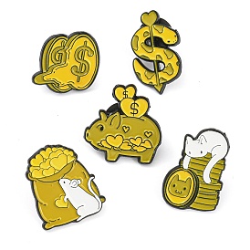 Dollar Sign/Snake/Pig Cartoon Style Enamel Pins, Black Alloy Badge for Backpack Clothes