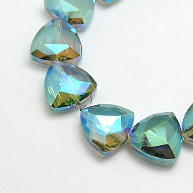 Electroplate Crystal Glass Triangle Beads Strands, Faceted, Rainbow Color Plated