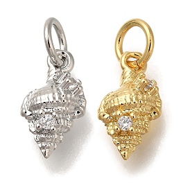 Rack Plating Brass Micro Pave Cubic Zirconia Charms, Cadmium Free & Lead Free, Long-Lasting Plated, Shell Shape