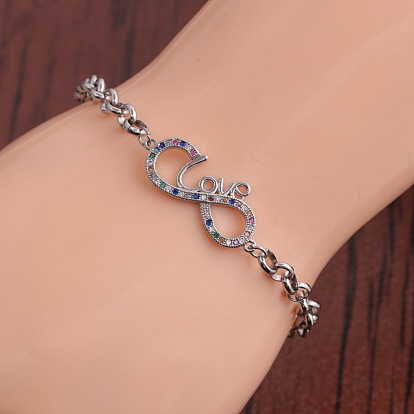 Adjustable Titanium Steel Jewelry with Copper Zircon 8 Infinity Sign Chain Bracelet