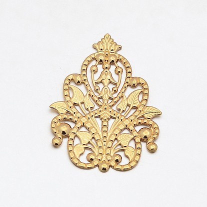 Brass Flower Filigree Findings, 49x35x1mm