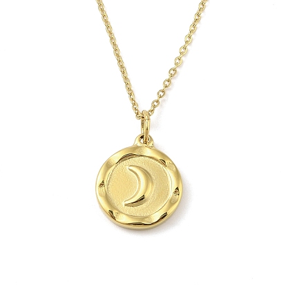 Ion Plating(IP) 304 Stainless Steel Pendant Necklaces for Women, Moon