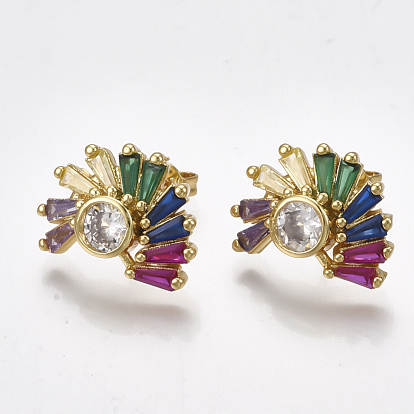 Brass Micro Pave Cubic Zirconia(Random Mixed Color) Ear Studs, with Ear Nuts