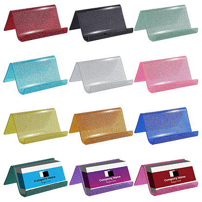 12 pièces 12 porte-cartes de visite en acrylique pailleté de différentes couleurs, rectangle