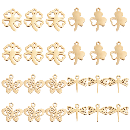24Pcs 4 Style 304 Stainless Steel Pendants, Laser Cut, Mixed Shape
