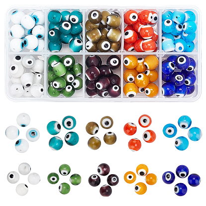 150 Pcs 10 Colors Handmade Evil Eye Lampwork Round Beads
