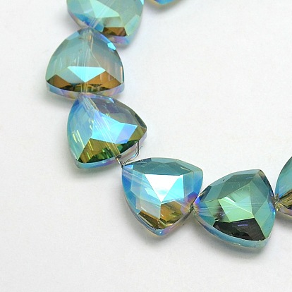 Electroplate Crystal Glass Triangle Beads Strands, Faceted, Rainbow Color Plated
