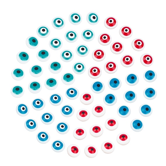 Natural Freshwater Shell Beads, Enamelled Sequins, Flat Round with Evil Eye