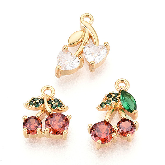 Латунные микропаве прозрачные подвески с фианитом, черри прелести, без никеля 