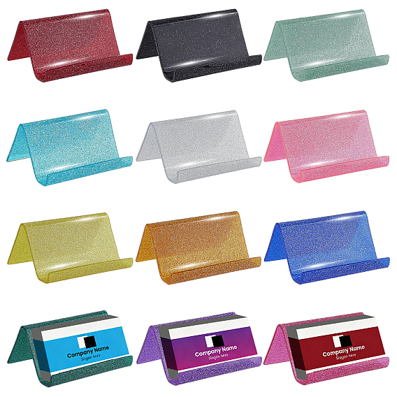 12Pcs 12 Colors Glitter Acrylic Business Card Holder, Rectangle