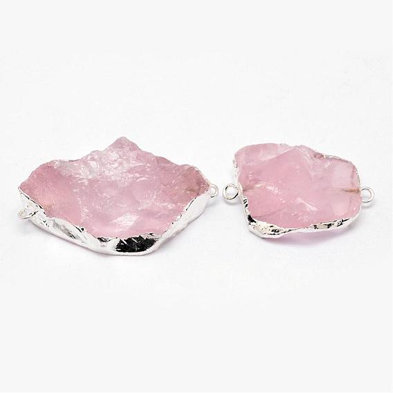 Natural Madagascar Rose Quartz Crystal Links Connectors, Nuggets, with Bass Findings