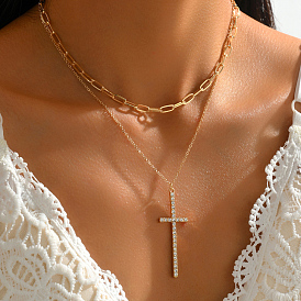 Модные двухслойные ожерелья с крестом из железа и прозрачного стекла со стразами для женщин, идеальный подарок на свидание в отпуске