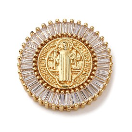 Латунные микро проложить кубического циркония подвески, Святой бенедикт, стойки покрытие, прочное покрытие, без кадмия и без свинца, реальный 18 k позолоченный