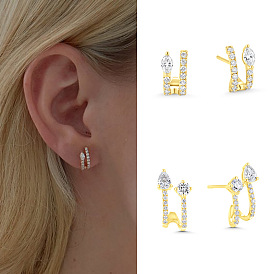 Minimalist CZ Music Note Earrings with Sparkling Rhinestones