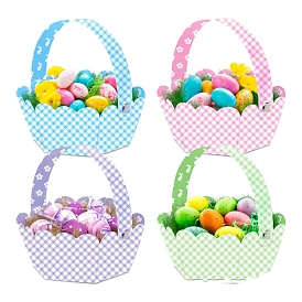 Mini Paper Easter Baskets for Kids, DIY Tartan Pattern Egg Hunt Baskets, Collapsible Gift Candy Treat Boxes with Handle for Easter Spring Party Supplies